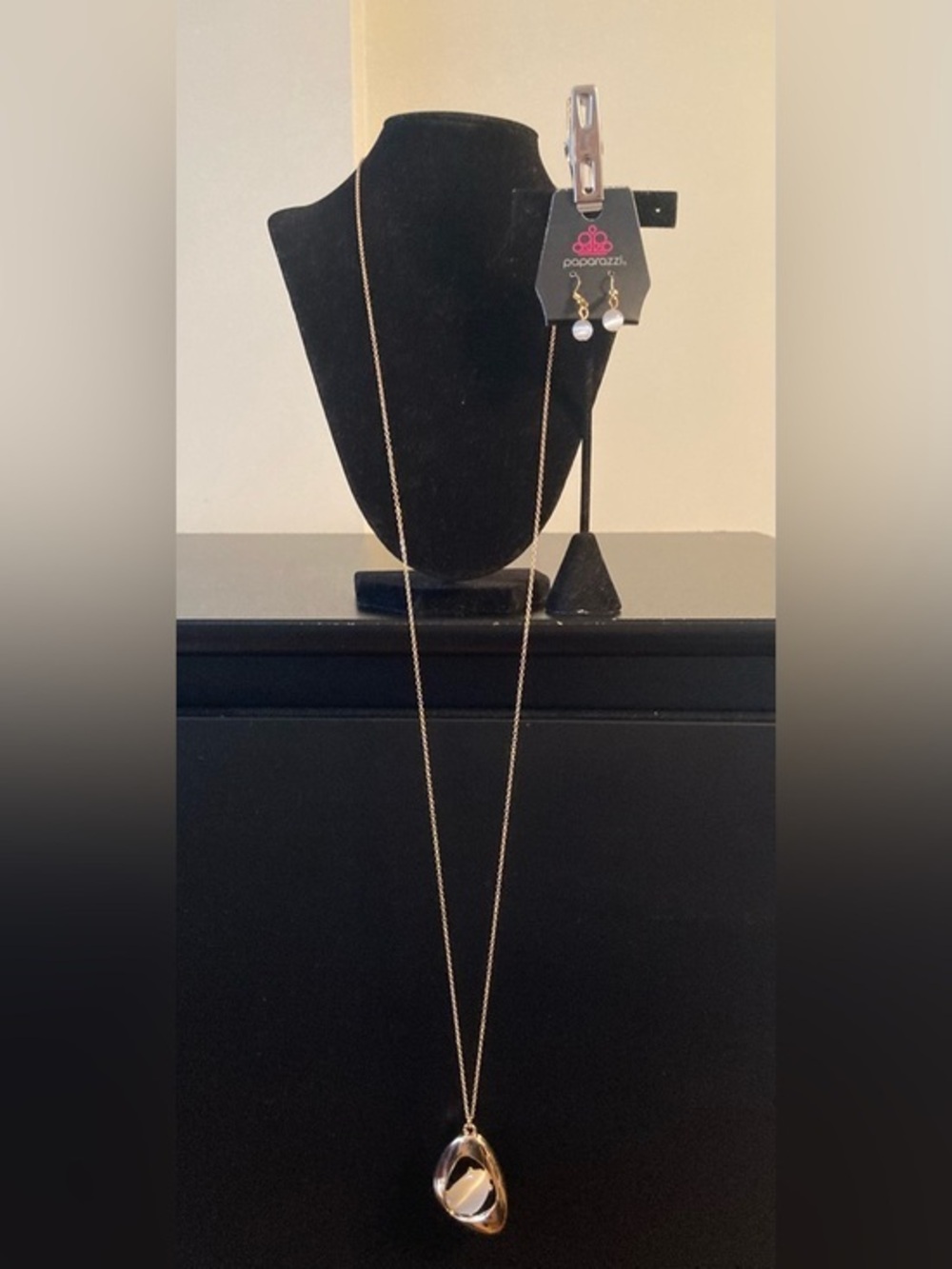 paparazzi Gold Layered Necklace with Pearl Drop Earrings